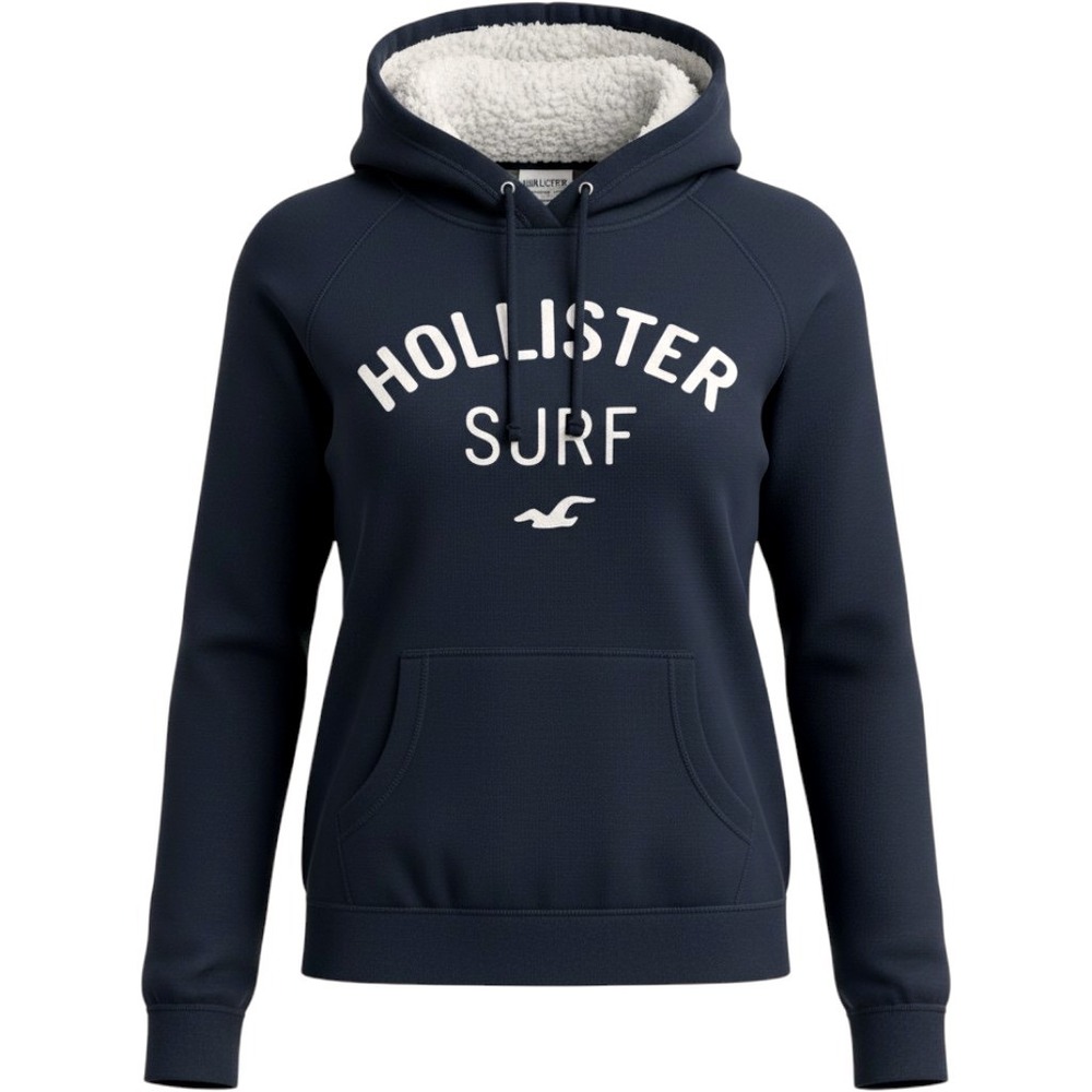 Vtg Hollister Surf Sherpa Lined Hoodie Womens XS Logo Kangaroo Pocket Navy Y2k